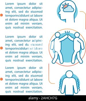 Le contrôle des émotions l'article de la page Modèle de scénario. La satisfaction, l'interaction, la méditation, la sensation. Brochure design, icônes de l'élément linéaire, les zones de texte. Prin Illustration de Vecteur