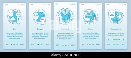 Auto-diagnostic de l'embauche l'écran page d'application mobile modèle de scénario. Le traitement de la dépression. La santé mentale. Procédure pas à pas avec site web illustrat linéaire Illustration de Vecteur