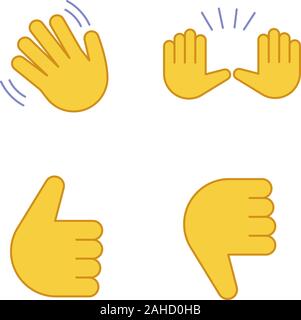 Geste de la main émoticônes color icons set. Hello, goodbye, stop, bon travail, la désapprobation des gestes. Forme et de mains, les pouces vers le haut et vers le bas. Vec isolés Illustration de Vecteur