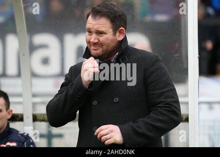 Sutton, Royaume-Uni. 28 Dec, 2019. Darren Sarll manager de Yeovil Town pendant le match de championnat national de Vanarama entre Sutton United et Yeovil Town au stade communautaire Chevaliers, Gander Green Lane, Sutton le samedi 28 décembre 2019. (Crédit : Jacques Feeney | Crédit : MI News & Sport /Alamy Live News Banque D'Images