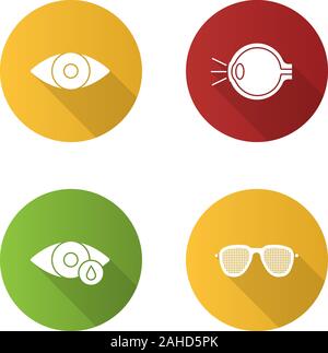Ophtalmologie modèle plat long shadow glyphe icons set. Anatomie de l'œil humain, les chutes, les lunettes à sténopé. Silhouette Vector illustration Illustration de Vecteur