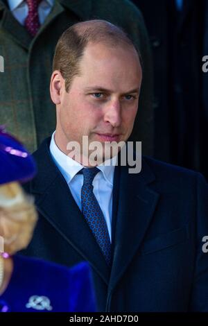 Photo datée du 25 décembre montre le Prince William à l'église St Mary Magdalene à Sandringham, Norfolk. Banque D'Images