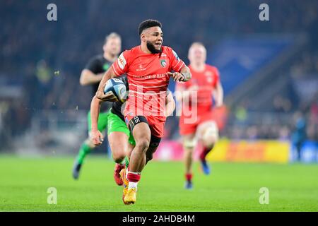 Londres, Royaume-Uni. 28 Dec, 2019. Tatafu Polota-Nau de Leicester Tigers marque un essai au cours de Gallagher Premiership match de rugby entre Harlequins vs Leicester Tigers au stade de Twickenham sur Dec 2019 visiter notre stand. Londres Angleterre . (Usage éditorial uniquement, licence requise pour un usage commercial. Aucune utilisation de pari, de jeux ou d'un seul club/ligue/dvd publications.) Crédit : Taka G Wu/Alamy Live News Banque D'Images