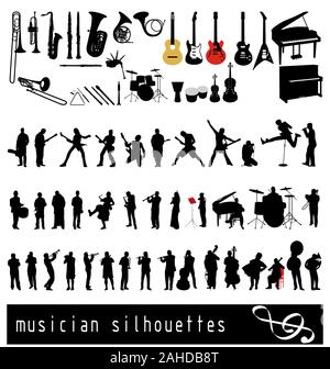 grand ensemble vectoriel de silhouettes de musicien différentes Illustration de Vecteur