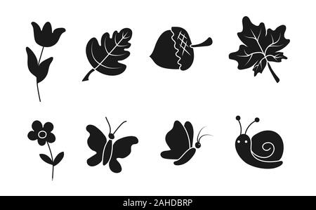 Rempli de silhouettes de fleurs et d'insectes. Contour isolé pour des livres de coloriage. Contour vectoriel illustration pour la coloration. Doodle style. Illustration de Vecteur