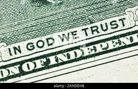 La devise américaine "In God we trust" à l'inverse de la loi de deux dollars Banque D'Images