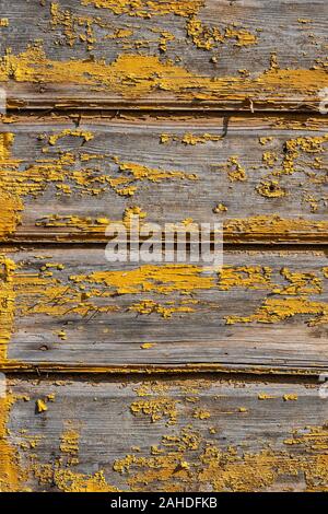 Fond rustique faite de mur de vieille maison de bois avec de la peinture jaune de tomber Banque D'Images