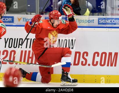 Ostrava, République tchèque. 28 Dec, 2019. Rtishev Nikita de la Russie célèbre un but durant le championnat mondial junior 2020 Championnat du Monde de Hockey sur glace match du groupe B entre la Russie et le Canada, à Ostrava, en République tchèque, le 28 décembre 2019. Photo : CTK Jaroslav Ozana/Photo/Alamy Live News Banque D'Images