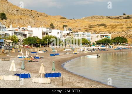 Plage d'Haraki Charaki sur l'île de Rhodes dans le Dodécanèse Grèce Europe Banque D'Images