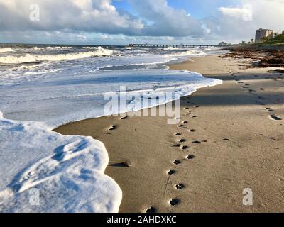 Écume de mer vagues se brisant sur la plage Banque D'Images