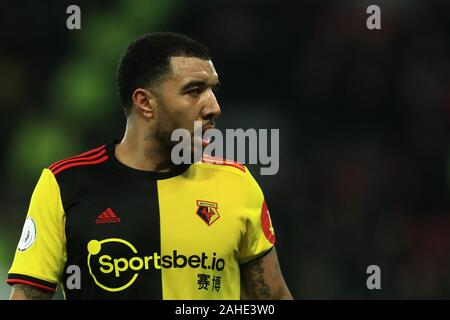 WATFORD, England - 28 décembre Watford's Troy Deeney au cours de la Premier League match entre Watford et Aston Villa à Vicarage Road, Watford le samedi 28 décembre 2019. (Crédit : Leila Coker | MI News) photographie peut uniquement être utilisé pour les journaux et/ou magazines fins éditoriales, licence requise pour l'usage commercial Crédit : MI News & Sport /Alamy Live News Banque D'Images