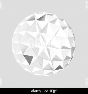 Sphérique Blanc cristal isolé objet triangulé sur fond gris clair, rendu 3d illustration Banque D'Images