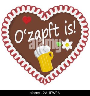 Coeur d'épices illustrée avec texte en allemand pour l'Oktoberfest 2019 2020 Temps Illustration de Vecteur