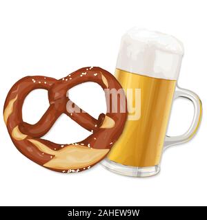 Fichier vectoriel EPS 10 avec brown bretzel et verre de bière Illustration de Vecteur