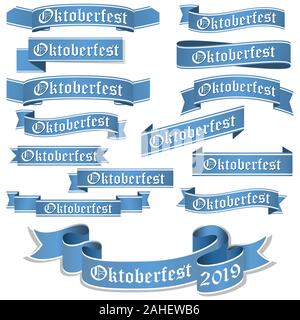 Grande collection de bannières de couleur bleu isolé sur fond blanc pour l'Oktoberfest allemand 2019 Illustration de Vecteur