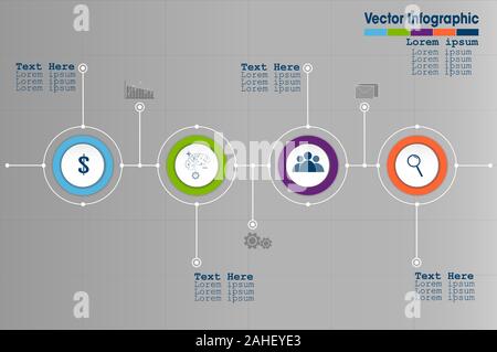 Présentation - workflow infographique illustrent une stratégie, l'entreprise, flux de travail ou d'équipe. Illustration de Vecteur