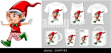 Thème de Noël avec Elf sur les modèles de produits illustration Illustration de Vecteur