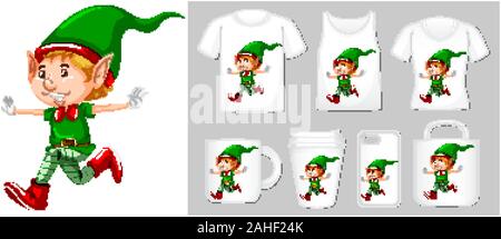 Thème de Noël avec lutin de Noël sur de nombreux produits illustration Illustration de Vecteur