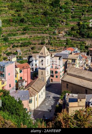 Manarola Village, elevated view, Cinque Terre, UNESCO World Heritage Site, ligurie, italie Banque D'Images