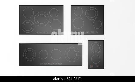 Le rendu 3d des plaques de cuisson à induction en céramique noir isolé en studio Banque D'Images