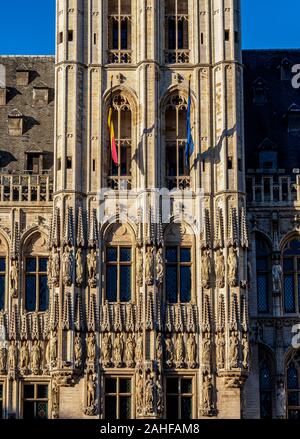 À l'hôtel de ville Grand Place, vue détaillée, UNESCO World Heritage Site, Bruxelles, Belgique Banque D'Images