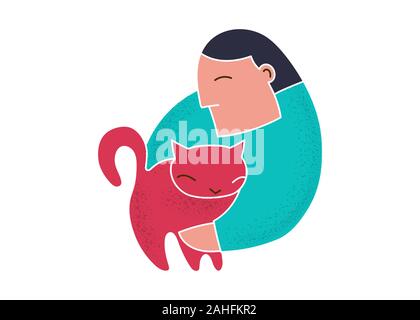 Cartoon Mode man holding red cat art ligne Illustration de Vecteur