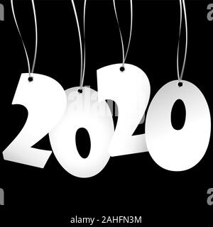 Couleur blanc accrocher les numéros d'étiquette pour le Nouvel An 2020 Illustration de Vecteur