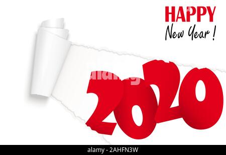 Papier blanc éventré montrant 2020 texte et Bonne Année Illustration de Vecteur