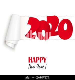 Papier blanc éventré montrant 2020 texte et Bonne Année Illustration de Vecteur