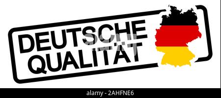 Fichier vectoriel EPS 10 illustration stamp avec châssis de couleur noire, la silhouette de l'Allemagne avec les couleurs du drapeau national et du texte la qualité allemande (en allemand) Illustration de Vecteur