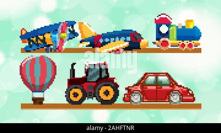 Transport sur différents jouets en bois illustration Illustration de Vecteur