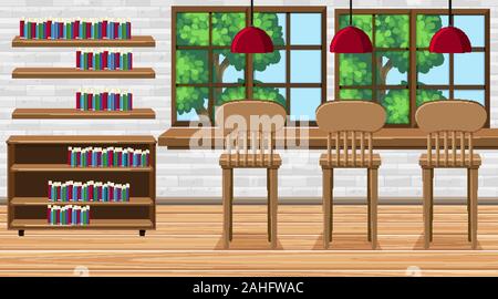 Scène avec des chaises hautes et des livres dans la chambre illustration Illustration de Vecteur
