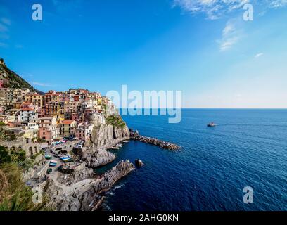 Manarola Village, elevated view, Cinque Terre, UNESCO World Heritage Site, ligurie, italie Banque D'Images