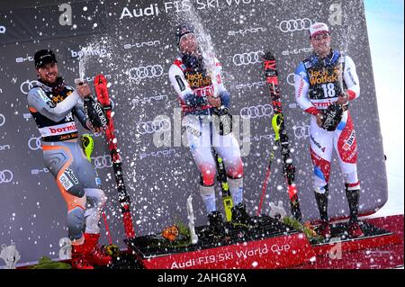 Bormio, Italie. Dec 29, 2019. champagneduring bormio podium Coupe du Monde AUDI FIS 2019 - Combiné Hommes, Ski à Bormio, Italie, 29 décembre 2019 - LPS/Giorgio Panacci Panacci Crédit : Giorgio/LPS/ZUMA/Alamy Fil Live News Banque D'Images