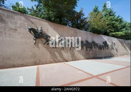 Les taureaux sculpture sur mur à Plaza de Toros, Madrid, Espagne Banque D'Images