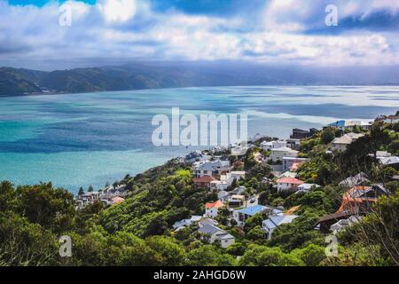 Sur la capitale Wellington du Mont Victoria, île du Nord, Nouvelle-Zélande Banque D'Images