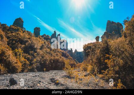 Putangirua Pinnacles en Wairarapa, île du Nord, Nouvelle-Zélande Banque D'Images