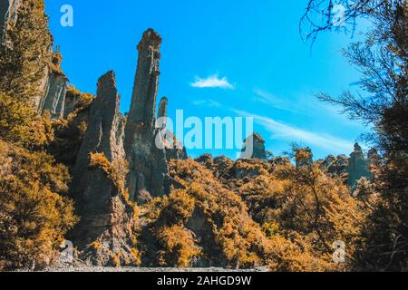 Putangirua Pinnacles en Wairarapa, île du Nord, Nouvelle-Zélande Banque D'Images