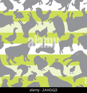 Les animaux de ferme modèle transparente Design Vecteur Silhouette sur vert et blanc Illustration de Vecteur