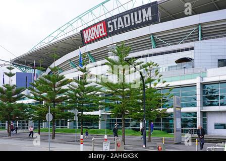 MELBOURNE, AUSTRALIE - 15 JUL 2019- Vue de la Merveille Stadium (stade des Docks), un terrain de sport et de divertissement dans le stade un Docklands Banque D'Images