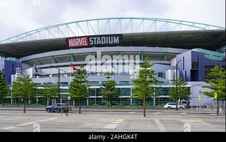 MELBOURNE, AUSTRALIE - 15 JUL 2019- Vue de la Merveille Stadium (stade des Docks), un terrain de sport et de divertissement dans le stade un Docklands Banque D'Images