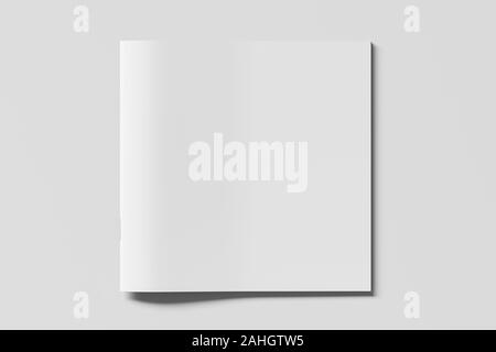Carré blanc brochure ou couverture du livret blanc sur la maquette. Isolé avec chemin de détourage autour de brochure. Voir ci-dessus. Illustratuion 3d Banque D'Images