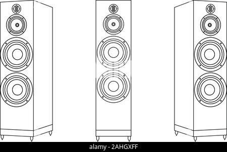 Jeu d'icônes de haut-parleur. Haut-parleurs de plancher. Vecteur de ligne mince Illustration de Vecteur