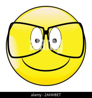 Un grand sourire heureux aux yeux bleus sourire bouton visage portant des glases isolé sur fond blanc Illustration de Vecteur
