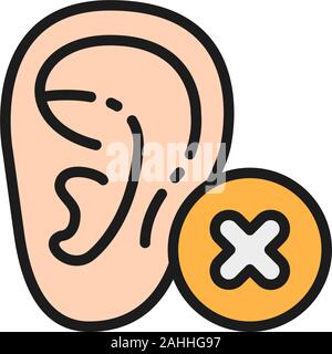 La perte de l'ouïe, mauvais test de l'icône de la ligne de couleur à plat. Illustration de Vecteur