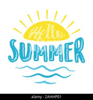 Hello summer lettre avec sun vector concept design. Lettre Vintage hello summer pour l'élément de conception. Illustration vecteur EPS EPS.8.10 Illustration de Vecteur