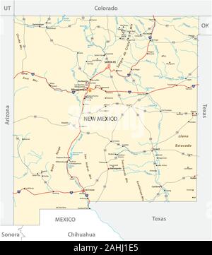 Carte routière de l'État américain du Nouveau Mexique Illustration de Vecteur