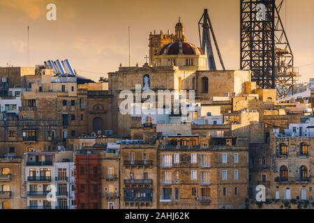 Dans la baie du Grand Port de La Valette, Tricity Birgu et Senglea sur l'île de Malte Banque D'Images