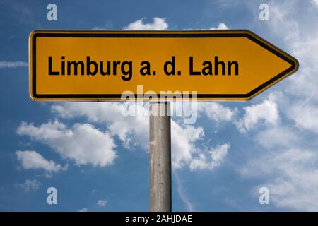 Photo détail d'un panneau avec l'inscription Limburg an der Lahn, Hesse, Germany, Europe Banque D'Images