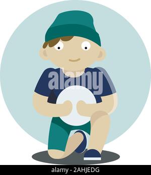 Garçon assis sur son genou et Holding Ball Vector Illustration Illustration de Vecteur